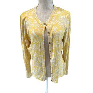 J. McLaughlin Womens Yellow Botanical Cardigan Sweater Sz L